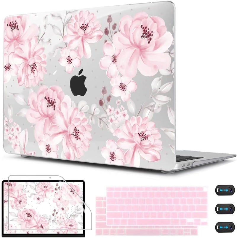 CISSOOK Compatible with MacBook Air 13 inch Case M1 Chip 2021 2020-2028 Release A2337 A2179 A1932 Model with Touch ID, Plastic Hard Shell Case & Keyboard Cover & Screen Protector, Cute Pink Flower - Image 1